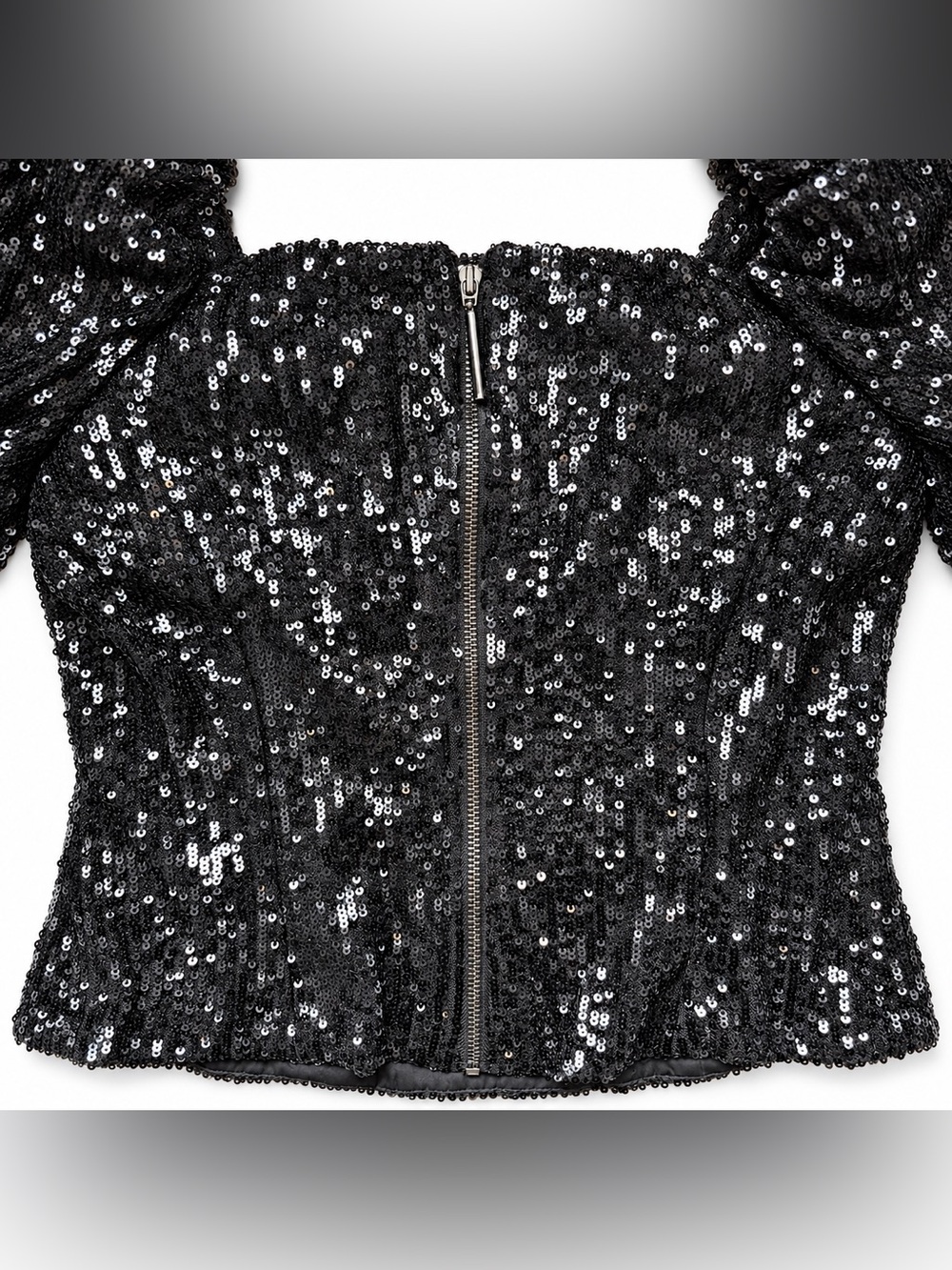 Ramy Brook Hazel Black Sequin Square Neck Puff Sleeve Designer Luxury Top NWT, S - Picture 12 of 16
